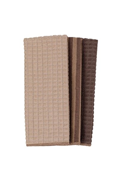 OEM Microfiber Kitchen Towels Striped Beige Brown 60x35cm - 3pcs