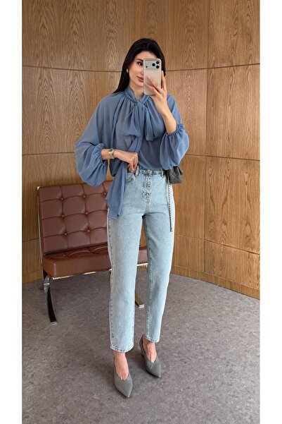 HAZELANNA Ice Blue Mom Jean