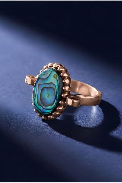 Takıdepo Sade Model Okyanus Sedefi Taşlı El İşi Yüzük - Rose Rengi