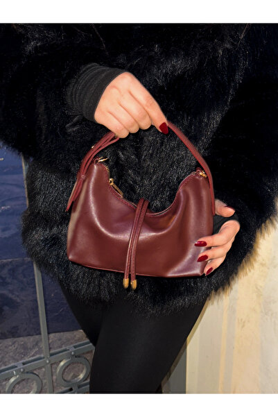 Goldies Bag Women's Burgundy Zippered Belt Detailed Gold Tasseled Cross Strap...