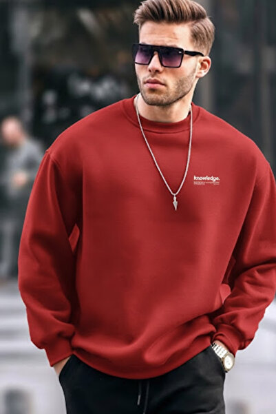 COMBİNE MİCHAİL Hanorac roșu casual cu imprimeu text pentru bărbați