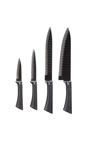 OEM Set Cutite Negre Argintii cu Lama din otel inoxidabil - 4buc