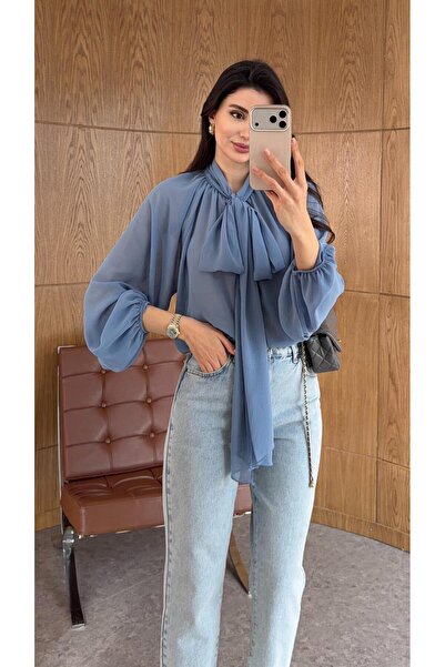 HAZELANNA بلوزة زرقاء مع أربطة