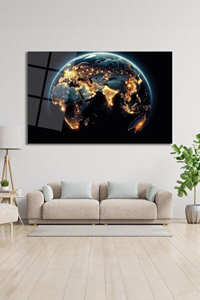 idealizbiz Abstract World Map Glass Painting Modern Office Room Gift Large Pa...