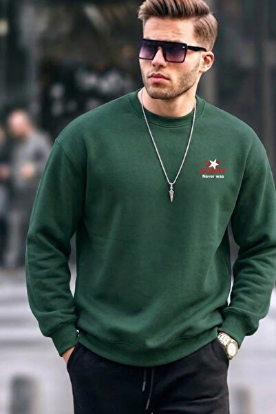 COMBİNE MİCHAİL Ανδρικό φούτερ Not Sorry με στάμπα σε σκούρο πράσινο χρώμα