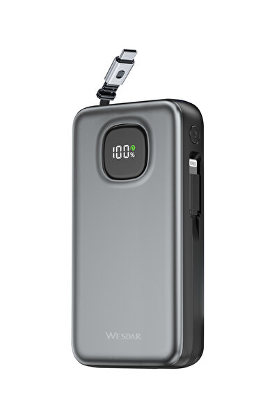 Wesdar S1538 Powerbank 20.000 mAh 65W Dahili Geri Sarılabilir Kablolu Hızlı Şarj