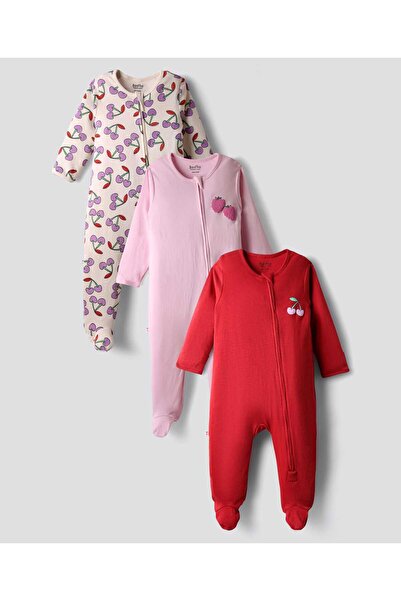 Bonfino 100% Cotton Full-Sleeve Fruit Printed Sleepsuit Set (Pack of 3) - Ivo...