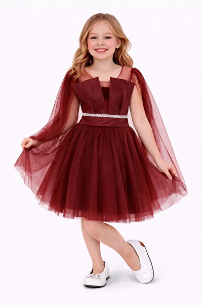 Nacar 23 Nisan 29 Ekim Gösteri Kıyafeti Kız Çocuk Tüllü Peri Elbisesi – Bordo