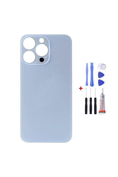 Yedcom Iphone 13 PRO Mavi Uyumlu Arka Cam Kapak Pil Kapağı Tamir Set Beraber