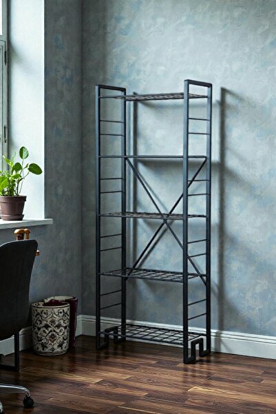 HCAtölye Ahşap Atölyesi Tel Raflı 5 Katlı Kitaplık Metal Gövde Dekoratif Çok ...