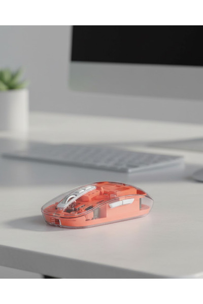 UCUZTEKNO Sessiz Tıklamalı Şeffaf Mouse Bluetooth ve USB Uyumlu