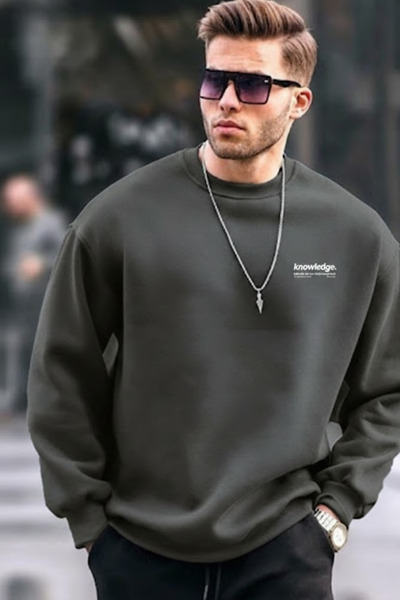 COMBİNE MİCHAİL Hanorac casual pentru bărbați, cu imprimeu text, fumuriu