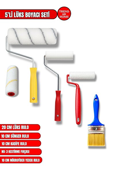 OSKAR FIRÇA 5’Li Boyacı Seti |20 cm Rulo+10 Cm Sünger Rulo+10 Cm Kadife Rulo+...