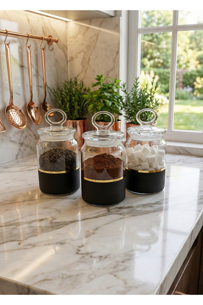 SEÇKİNEV Blakjar 3-Piece Jar Set (Black&Gold) 860Cc