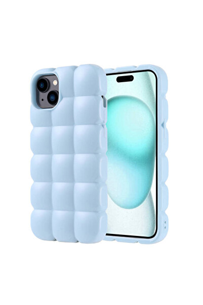 zore iPhone 15 Plus Case Glossy Flexible Silicone Mxsp Dom Dom Cover - Blue