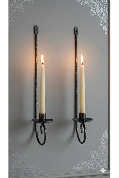 Samsun Demsa Demir Ferforje Gümüş Dövme Dokulu Ferforje İkili Duvar Şamdanı S...