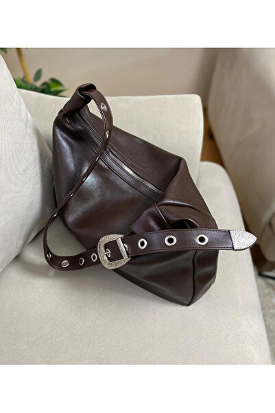 Melos Butik Γυναικεία τσάντα χεριού και ώμου από μαλακό δέρμα σε καφέ απόχρωσ...