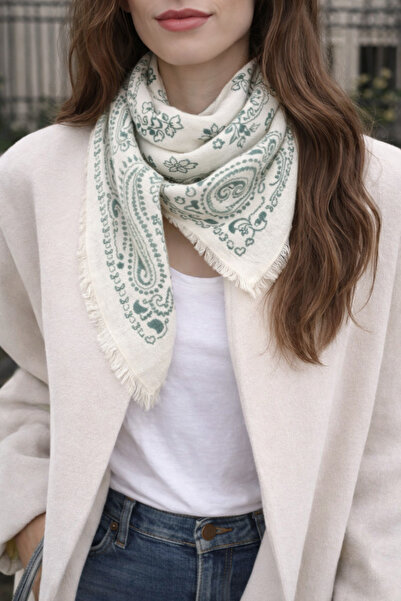 AGAPI Kujten Model Ethnic Patterned Tasseled Square Shoulder Scarf – 100X100 cm