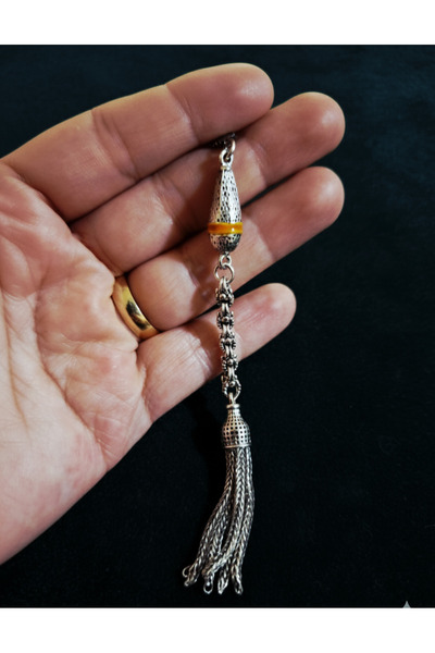 ARSİN TESBİH & AKSESUAR Zarif Tasarım Sarı Detaylı Gümüş Kaplama Tesbih Püskü...
