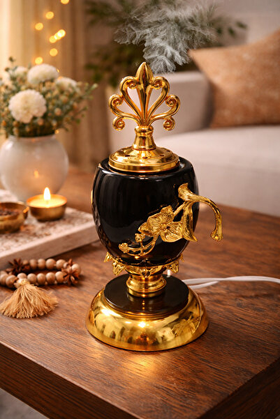 ARUZEN Seramik elektrikli altın dekorlu kapak ve ayak buhurdanlik