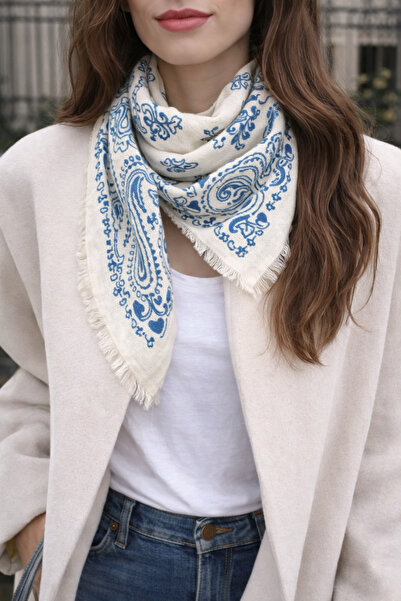 AGAPI Kujten Model Ethnic Patterned Tasseled Square Shoulder Scarf – 100X100 cm