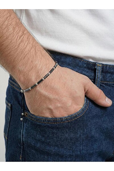 LUX CONSTANTINOPLE 925 Ayar Gümüş Hematit Taşlı Dorika Toplu Bileklik