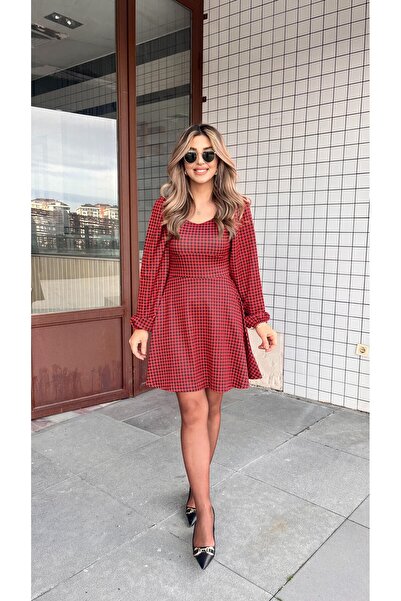 JANES Women's Long Sleeve Square Heart Neck Mini Modal Dress