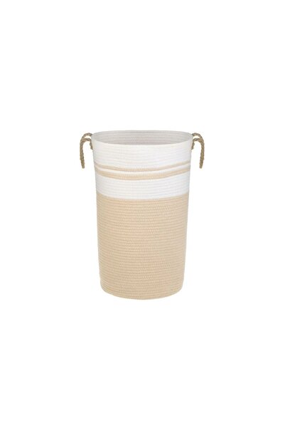 ELITECOMMERCEMARKET Ecru Beige Laundry Basket with Cotton Rope & Handles Ø42x...