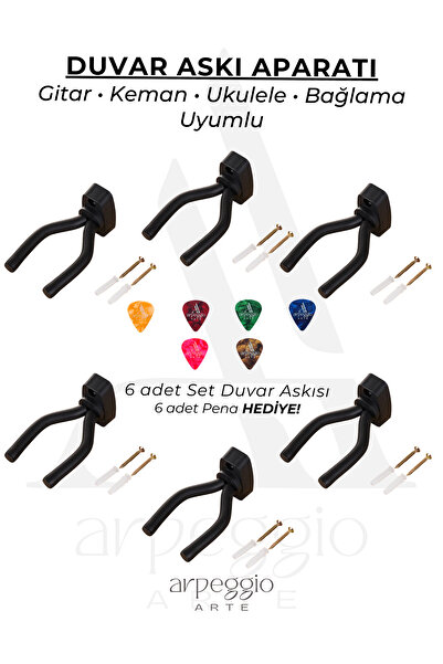 arpeggio ARTE Guitar Wall Mounting Bracket Set |   6 Piece Set |   Screw-On, ...