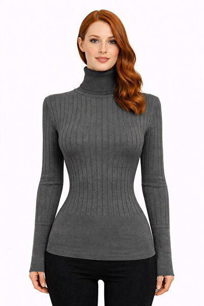 Neden Tekstil Turtleneck Ribbed Long Sleeve Knit Sweater
