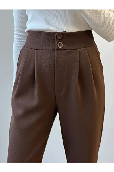 DAME Women's High Waist Pleated Double Button Ankle Length Carrot Palazzo Pants