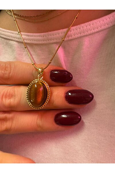 Xui Çelik Kaplan Gözü Çelik Gold Kolye/ Vintage Kadın Kolye