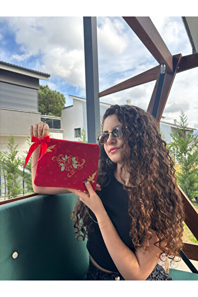 CIGDEMCALISKAN Aşka Uçan Kuşlar Kadife Clutch - Makyaj Çantası