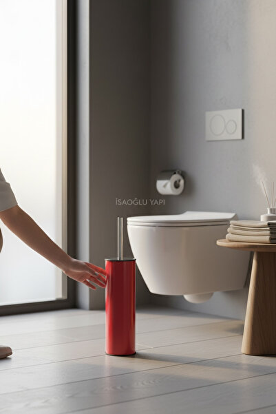 İSAOĞLU YAPI Red Toilet Bowl Brush Colorful Bathroom Toilet Brush Stainless S...