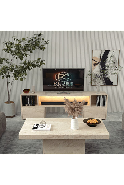 klubeconcept ADAPT TRAVERTEN GENİŞLEYEBİLİR TV ÜNİTESİ + SEHPA %100 MDF