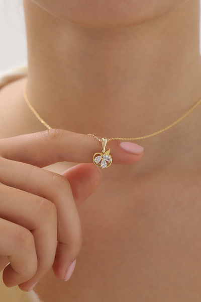 SUNSHINE 925 Ayar Gümüş Gold Kaplamalı Oval Taşlı Elma Kolye