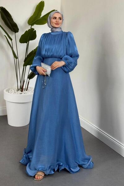 Şulemoda Giyim Grass Evening Dress Blue