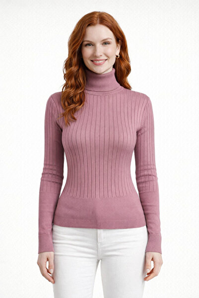 Neden Tekstil Turtleneck Ribbed Long Sleeve Knit Sweater