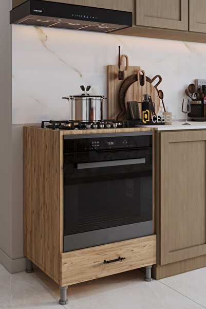 CEBESE Ankastre Fırın ve Ocak Dolabı Ayaklı – Siyah Kulplu Modern Mutfak Dola...