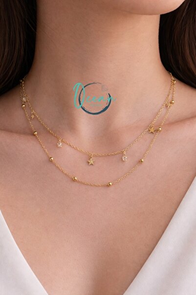 OceanDesign Altın Renk Paslanmaz Çelik Katmanlı Yıldız Kolye | El Yapımı