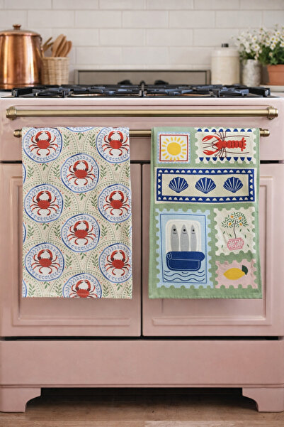 Pilloveland Patterned Kitchen Towels (Set of 2) |   30×50 cm - Crab