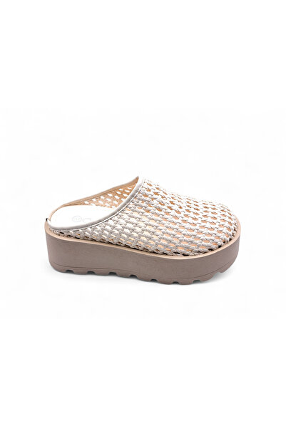 Guja 5 cm Padded Sole, Knitted Detailed Women's Beige Color Closed Toe Sabo S...