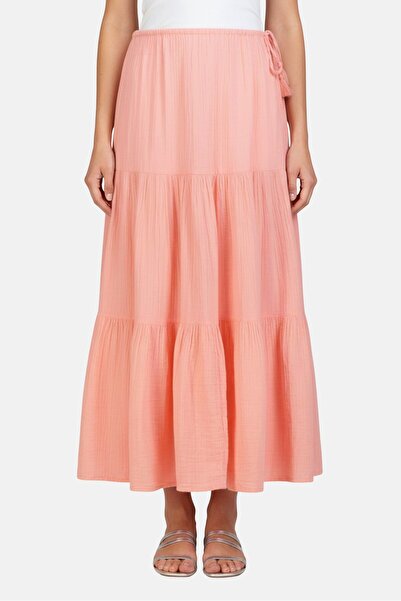 PROMOD Women Textured Maxi Skirt, Pink