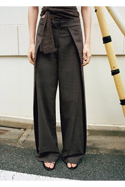 MANGO Woman Pileli kemerli pantolon