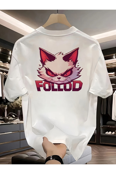 ALEYZA MODA FOLLOD Βαμβακερό T-Shirt με στάμπα και λαιμόκοψη ποδηλάτου σε μεγ...