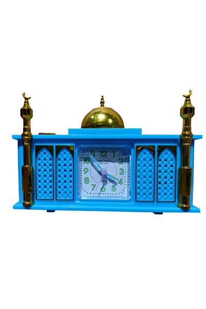 efmues Ezan okuyan saat mavi renk alarmlı ezan saati masa saati