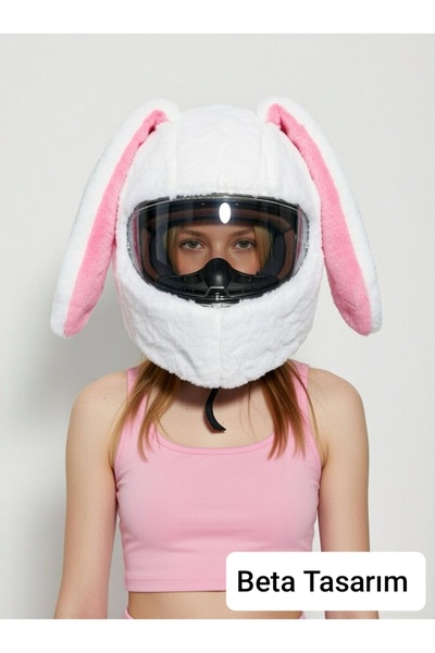 Beta Beyaz Peluş Motosiklet Kask Kılıfı