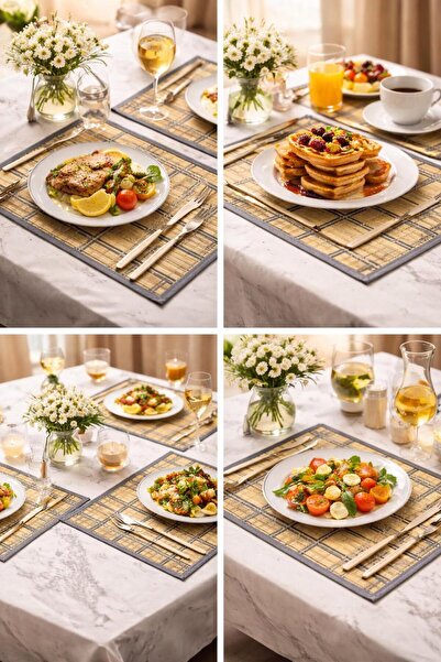 Redmina BAMBU DİKDÖRTGEN AHŞAP KATLANABİLİR AMERİKAN SERVİS TABAK ALTLIĞI-RUN...