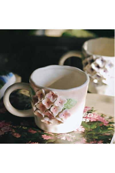 Mihristore كوب قهوة مزخرف بالزهور، كوب زهور وردية منقوشة، كوب بورسلين للهدايا
