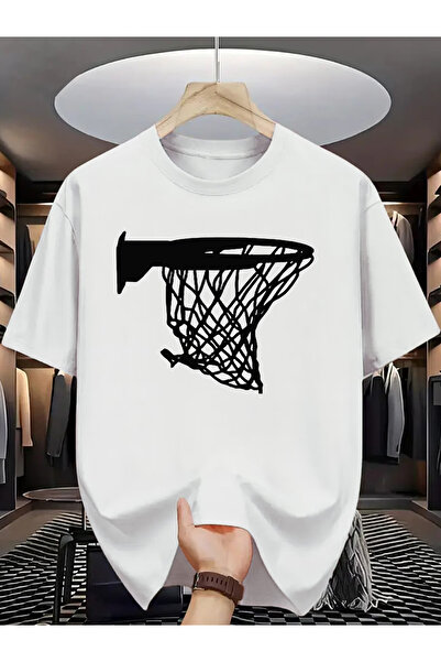 ALEYZA MODA تيشيرت أبيض للجنسين مطبوع صورة كرة سلة، مقاس كبير، مناسب للنساء و...